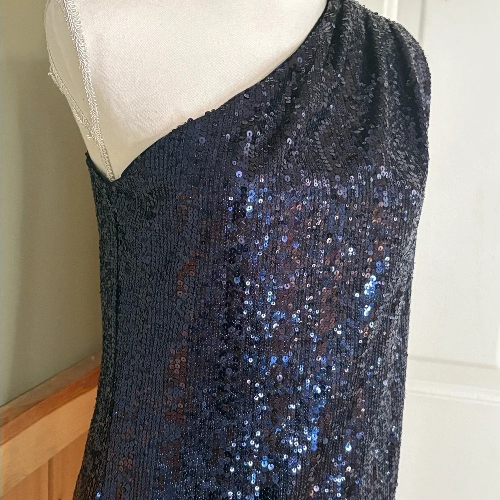 Express Navy Blue Sequin One Shoulder Dress size Small NWOT